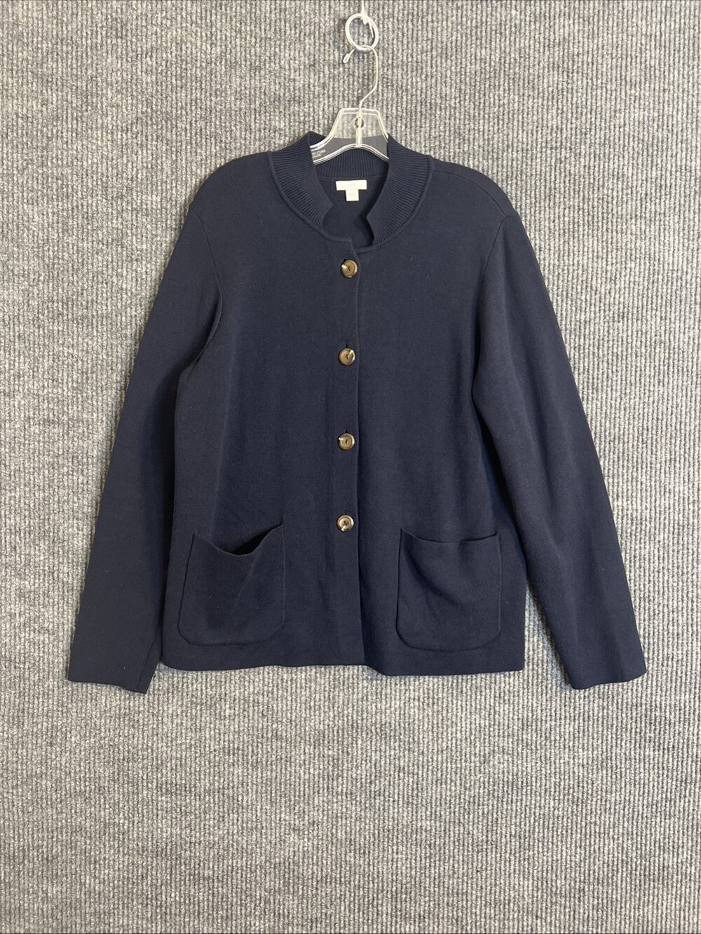 J Jill Womens Cardigan Sweater Size Large Blue Button Up Pockets Classic Preppy
